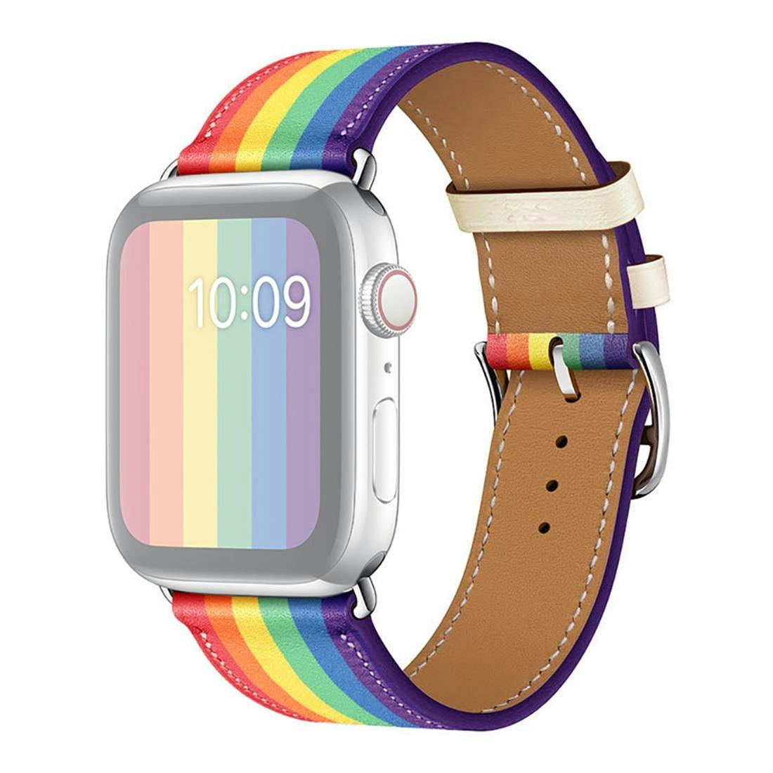 För Apple Watch 42/44mm Läderarmband Pride Silverspänne