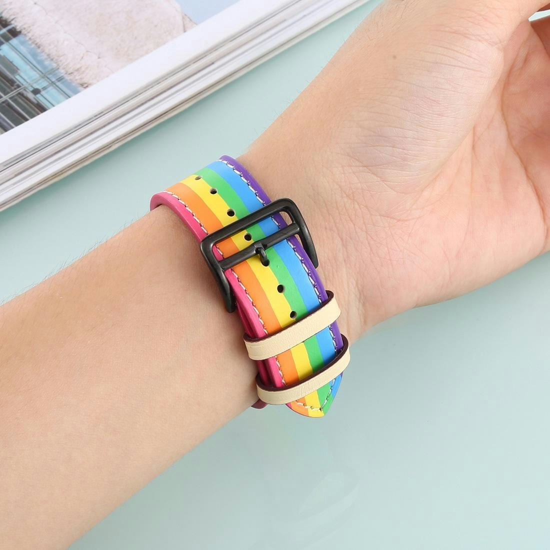 För Apple Watch 42/44mm Läderarmband Pride Svart Spänne