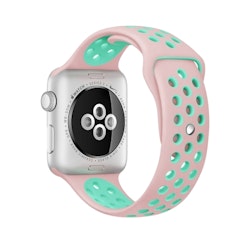 För Apple Watch 42/44mm M/L silikon Sport klockarmband Rosa+turkos