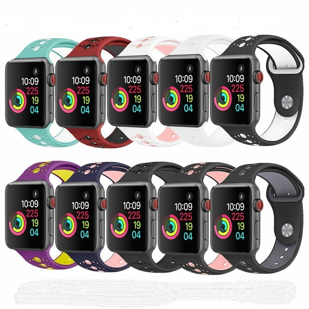 För Apple Watch 42/44mm  silikon Sport klockarmband Lila+gul