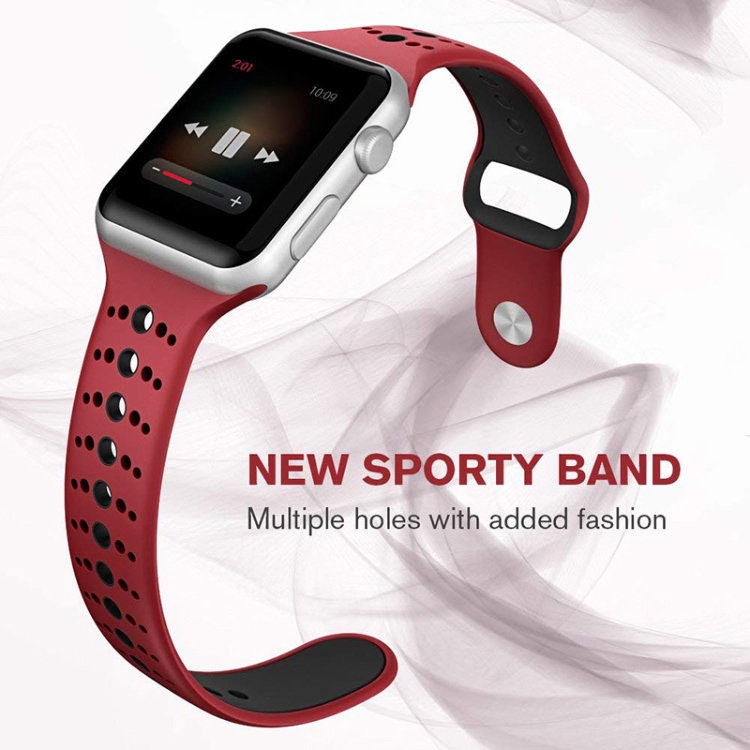 För Apple Watch 42/44mm  silikon Sport klockarmband Lila+gul