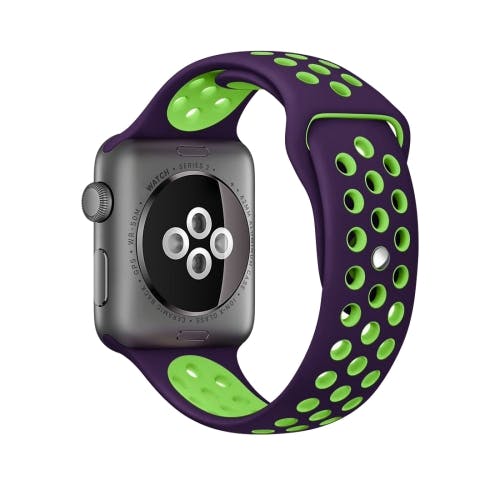 För Apple Watch 38/40mm S/M silikon Sport klockarmband Lila+grön