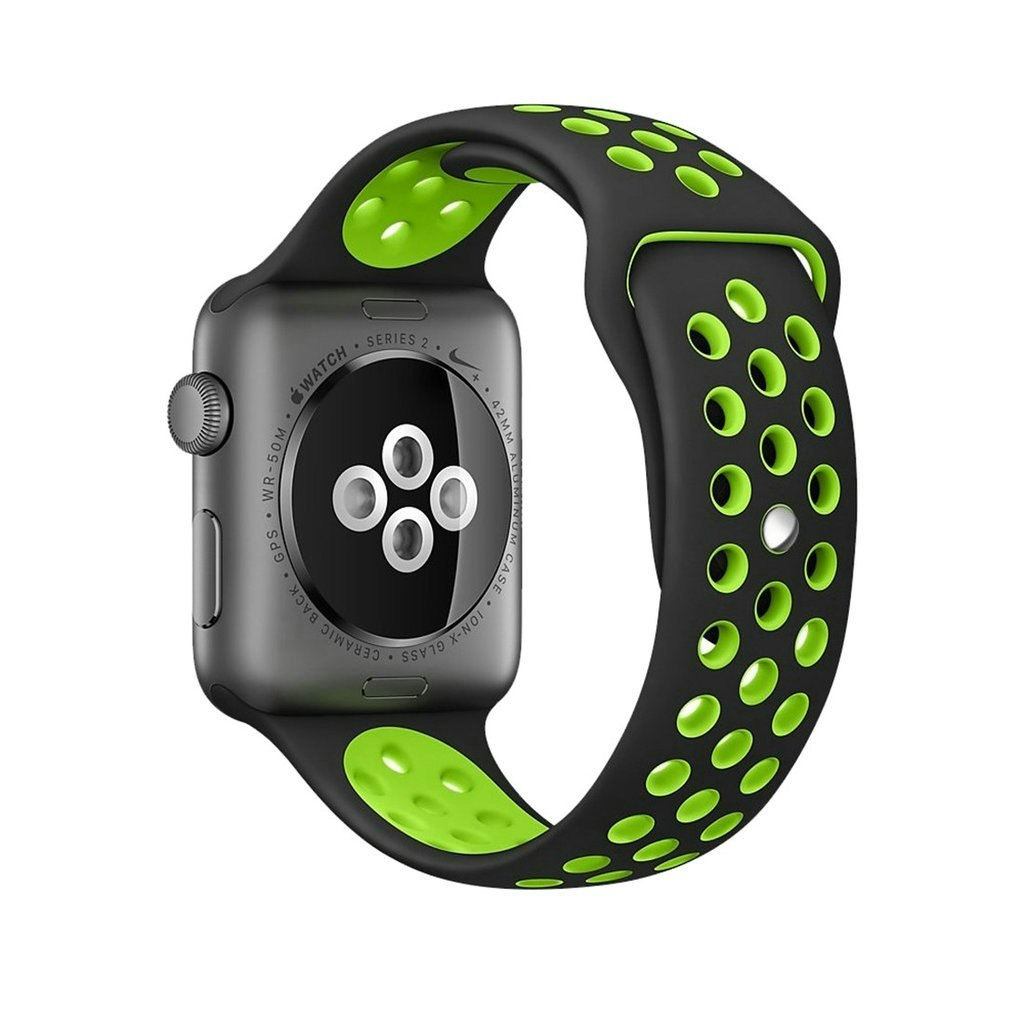 För Apple Watch 38mm S/M svart/grön silikon Sport klockarmband