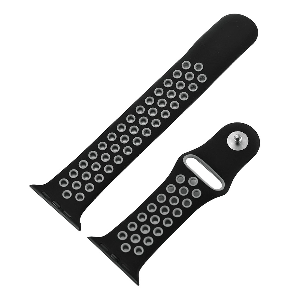 För Apple Watch 42/44mm M/L svart/grå silikon Sport klockarmband
