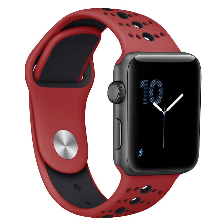 För Apple Watch 42/44mm  silikon Sport klockarmband Marinblå+rosa