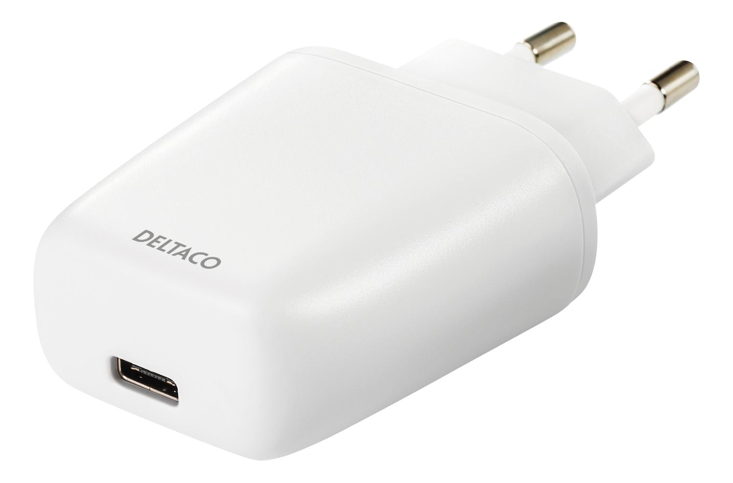 DELTACO Väggladdare 240V till 5V USB, 3A/15W, 1xUSB-C vit