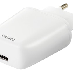 DELTACO Väggladdare 240V till 5V USB, 3A/15W, 1xUSB-C vit