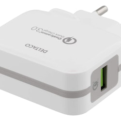 DELTACO Väggladdare USB, Qualcomm Quick Charge 3.0, 19,5W, vit