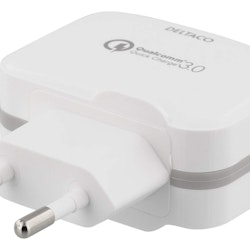 DELTACO Väggladdare USB, Qualcomm Quick Charge 3.0, 19,5W, vit