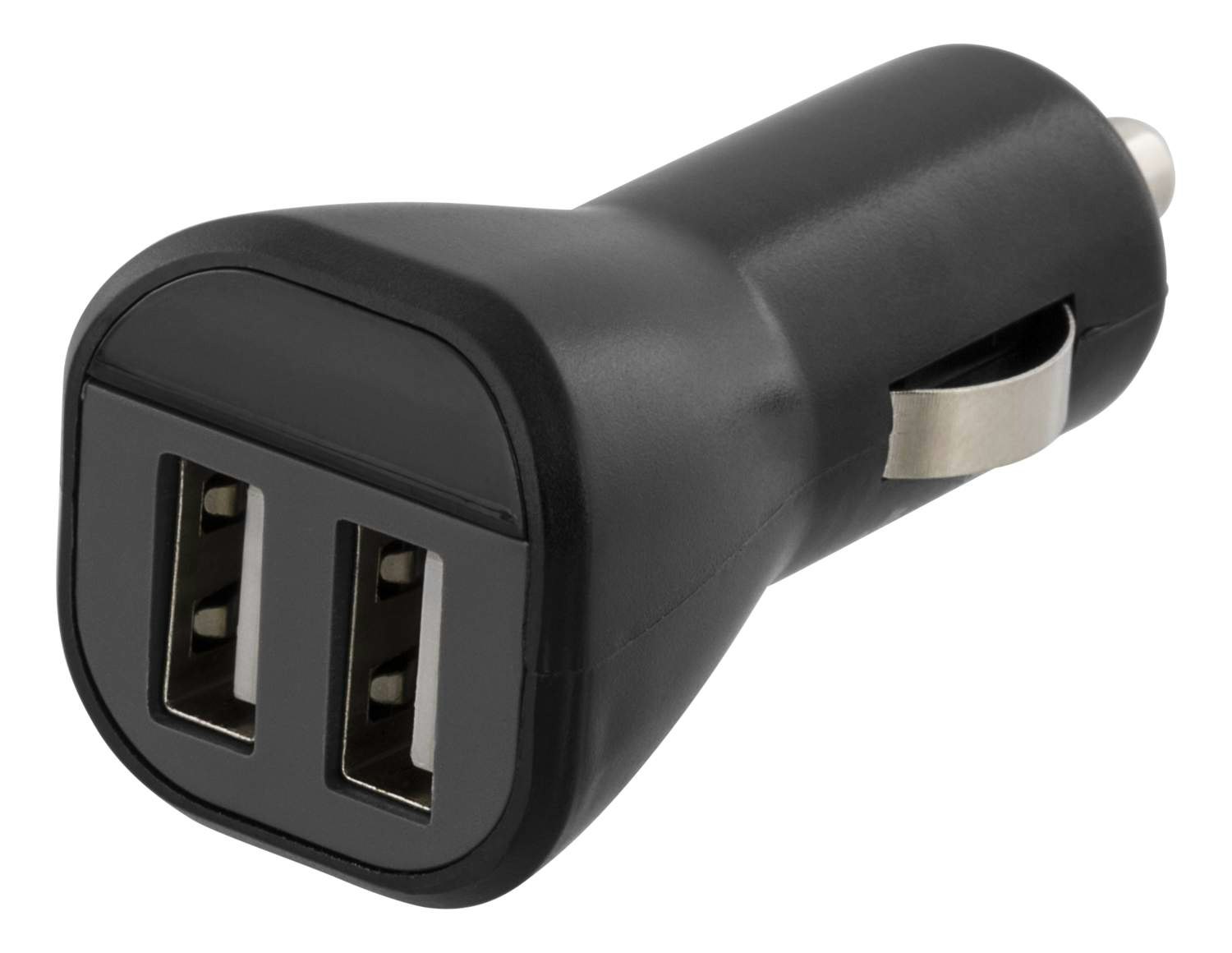 DELTACO billaddare med 2 USB-portar, 12-24V, 2,4A, svart