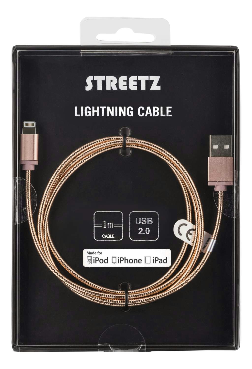 STREETZ iplh-272 USB-synk-/laddkabel metall, MFi Lightning 1m