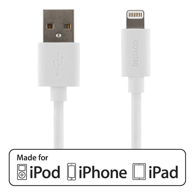 DELTACO USB-synk-/laddarkabel MFi USB Typ A-Lightning 50cm