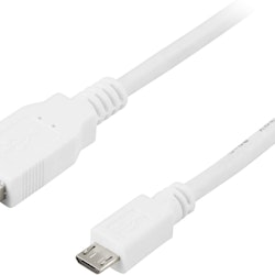 DELTACO USB 2.0 Micro B kabel 2m, vit