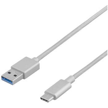 Deltaco Prime USB 3.1 Kabel, Tygklädd, USB-C 1m