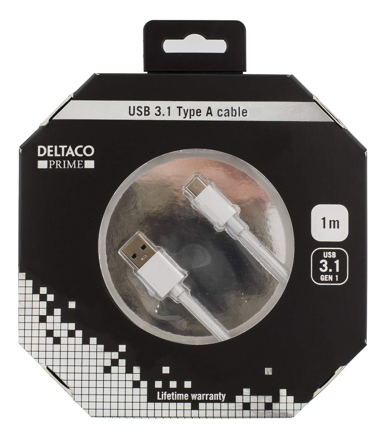Deltaco Prime USB 3.1 Kabel, Tygklädd, USB-C 1m