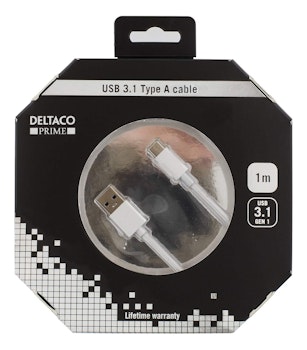 Deltaco Prime USB 3.1 Kabel, Tygklädd, USB-C 1m