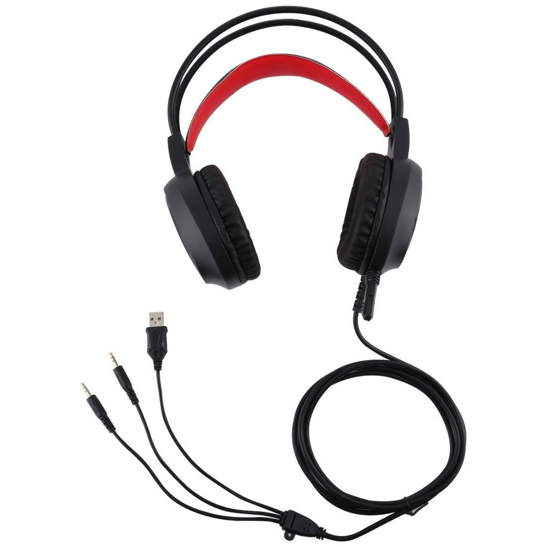 HAMTOD V1000 Dual-3.5mm Gaming Headset röd