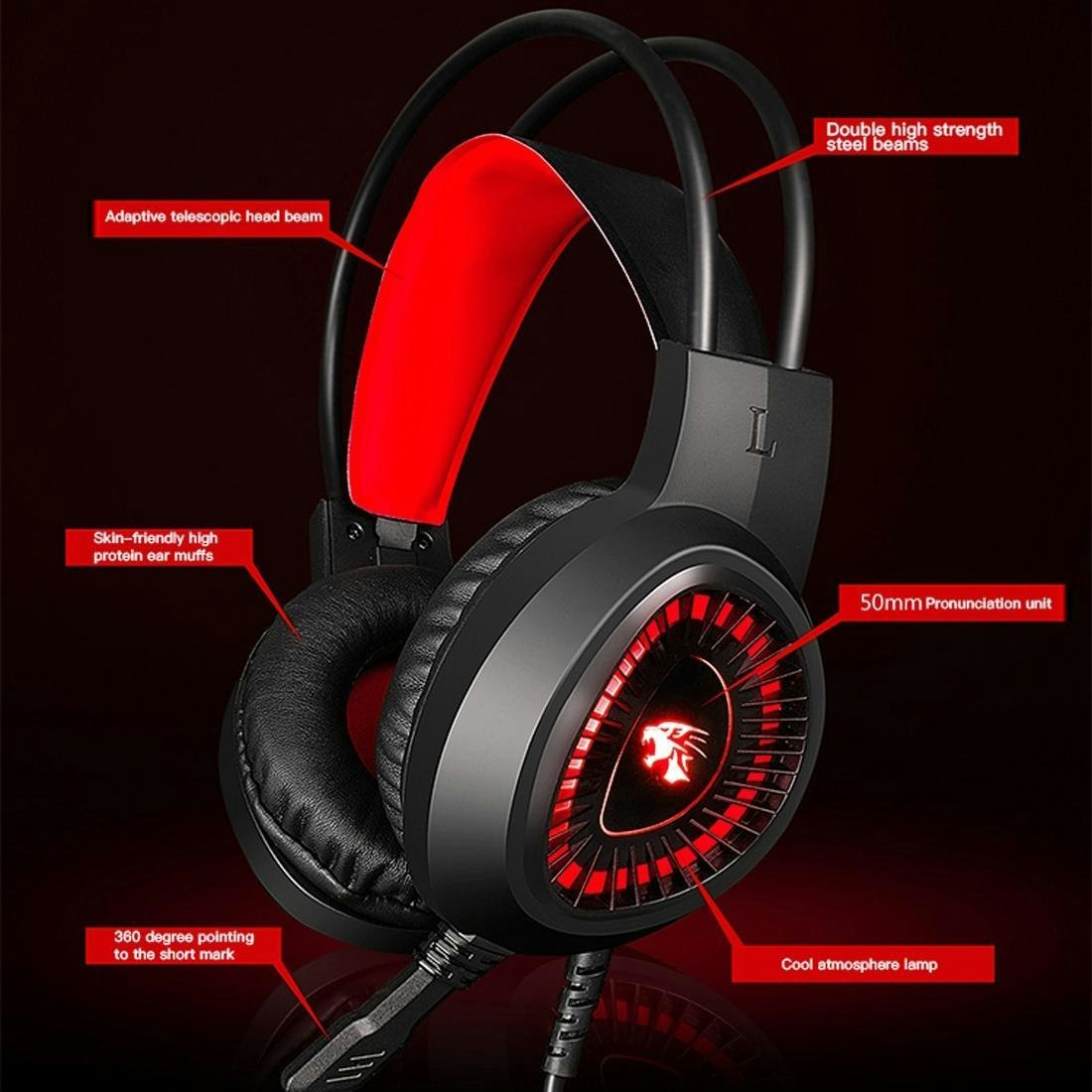 HAMTOD V1000 Dual-3.5mm Gaming Headset röd