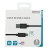 DELTACO USB-A till  USB-C kabel, 2m flätad, svart