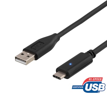 DELTACO USB 2.0 kabel, Typ C - Typ A ha, 0,25m, svart