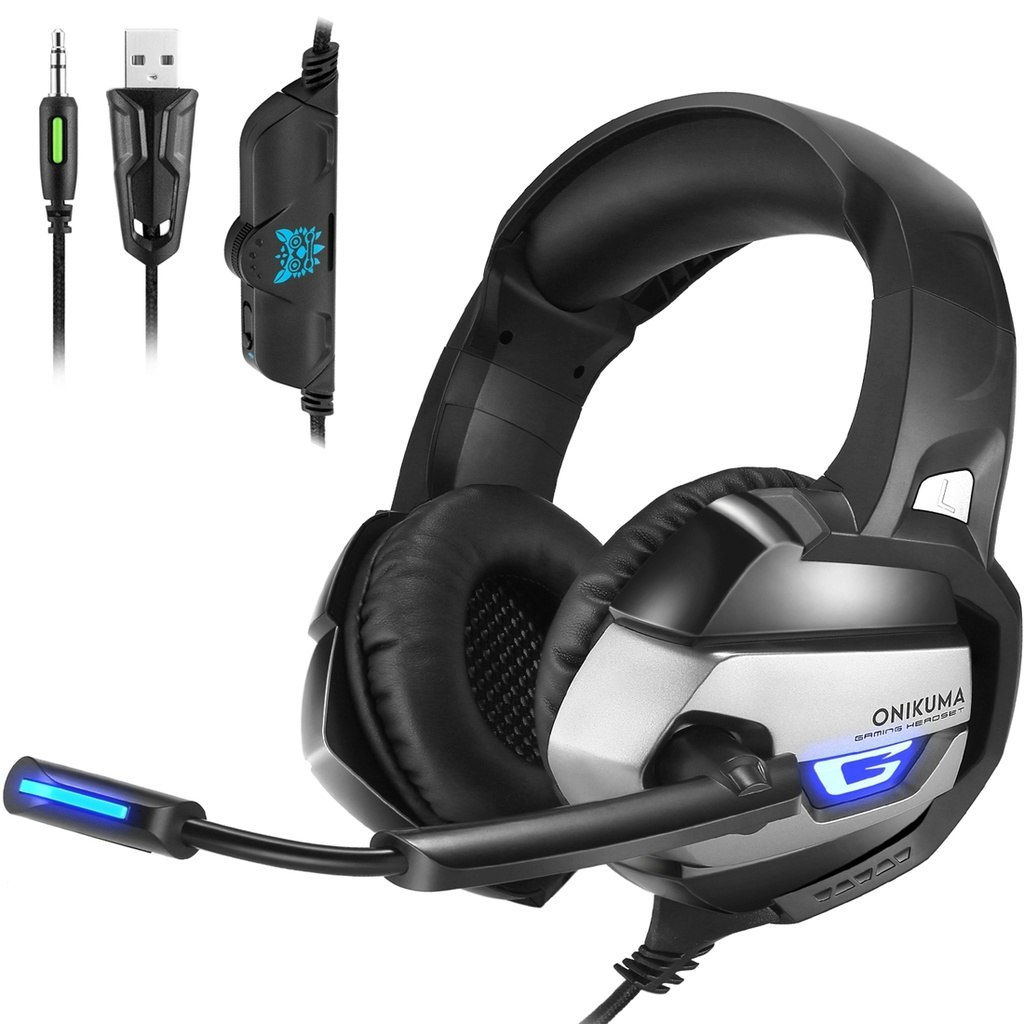 ONIKUMA K5 3.5mm Stereo gaming headset med Mikrofon blå