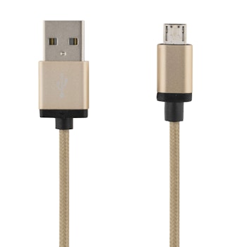 DELTACO PRIME USB-synk-/laddarkabel, tygklädd,  3m, guld