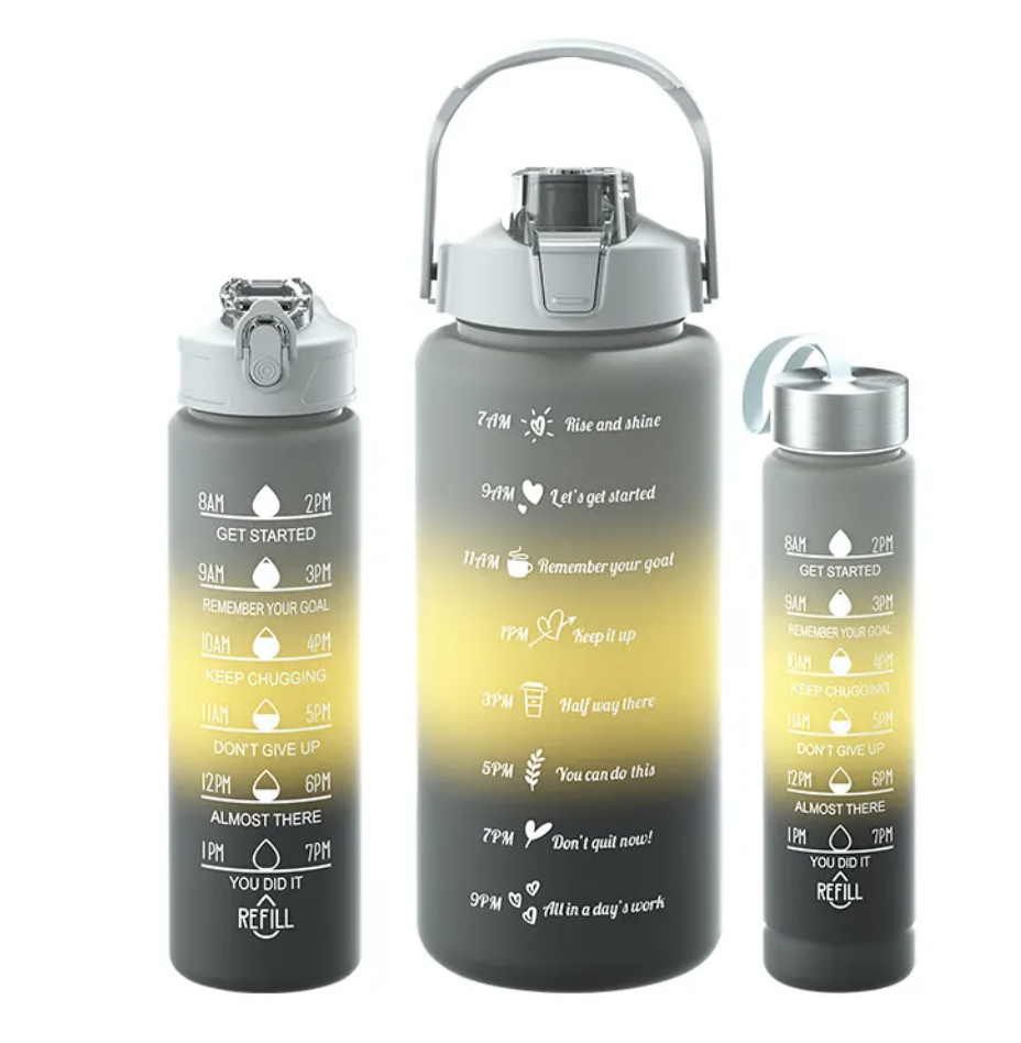 Motivational Water Bottle Gray 3 in 1 /2000ml+750ml+280ml / 3 pcs/set