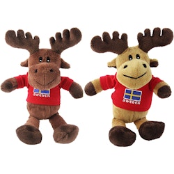 Soft toy, Moose with red T-shirt, 15cm, Light brown