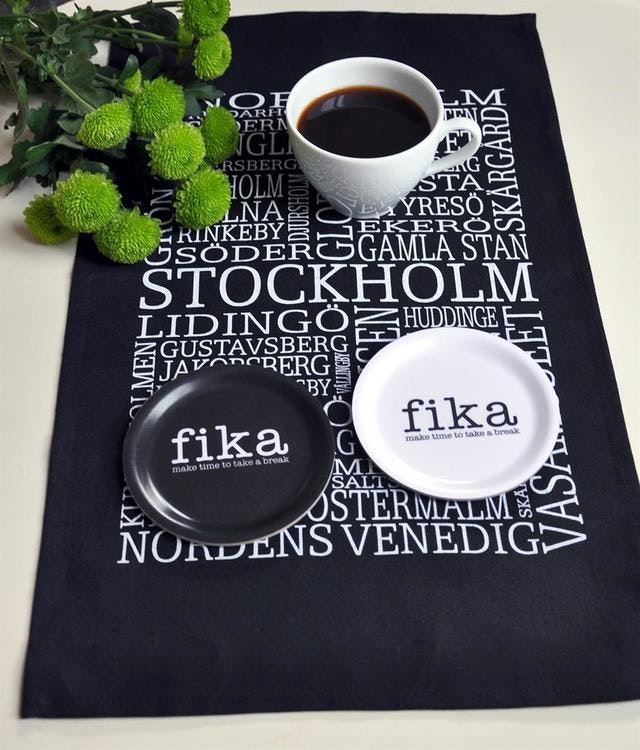 Coaster edge, Make time Fika, white, 10 cm