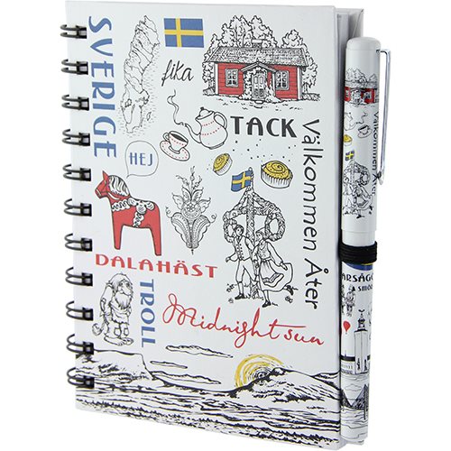 Notizbuch mit Stift, Schwedenzeichnung