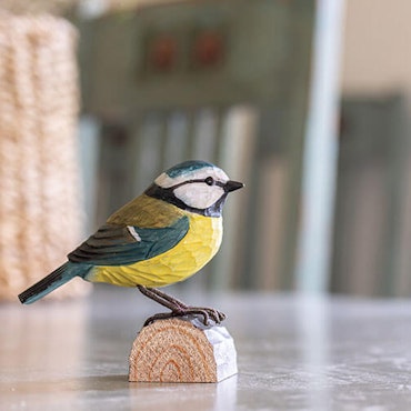 Hand-carved Blue Tit in wood