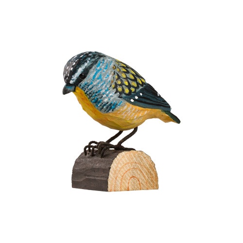 Hand-carved Spotted Pardalote in wood