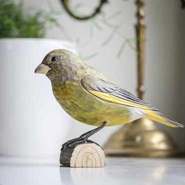 Hand-carved Greenfinch in wood