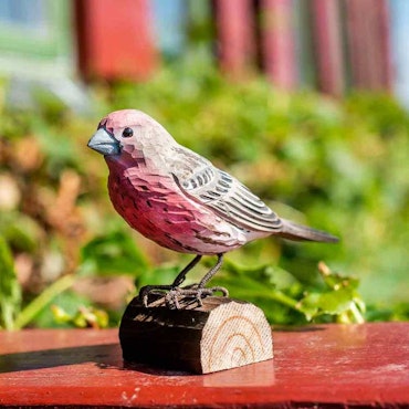 Hand-carved House finch in wood
