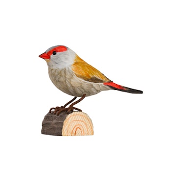 Hand-carved Red-breasted Astrild in wood