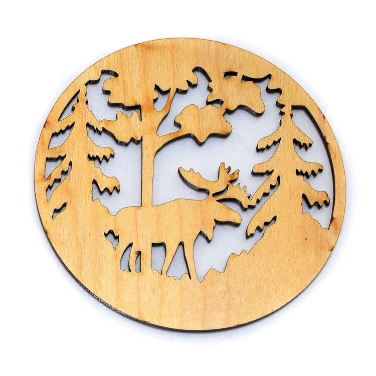 4-pack coasters of birch plywood, 10x10 cm, Moose