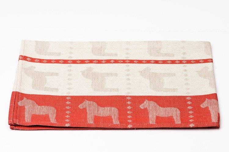 Kitchen towel Dala horse red