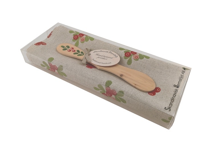 Handtuch und handbemaltes Buttermesser, Lingon