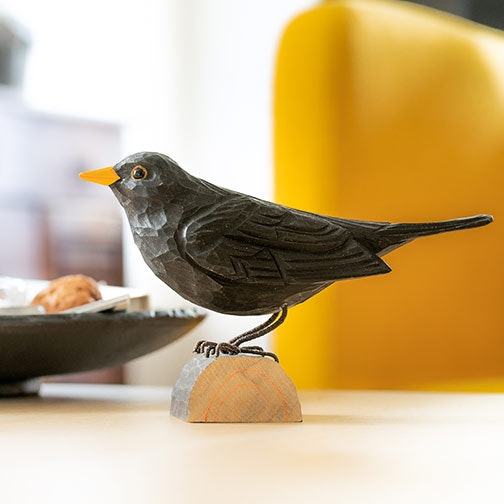 Hand-carved Blackbird in wood