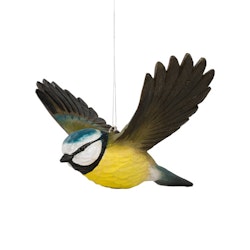 Hand carved Flying Blue Tit in wood