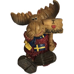 Sitting Elk figure with sign, red, 8cm