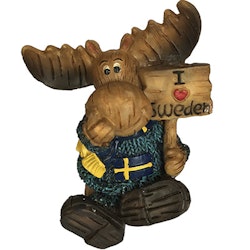 Sitting Elk figure with sign, blue, 8cm