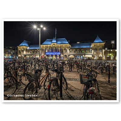 Postcard: Gothenburg, Central Station, bicycles, 148 x 105 mm