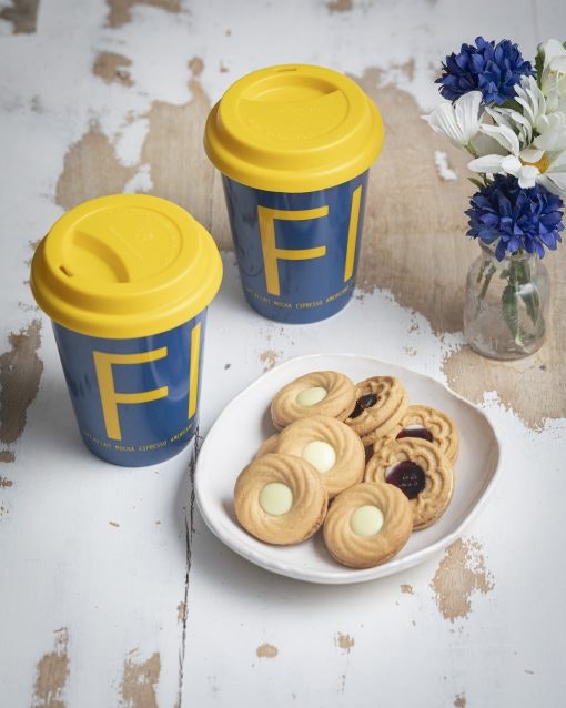 Mug, TO-GO, FIKA, Blue / Yellow