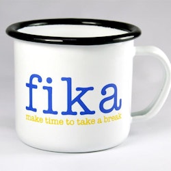 Emaljmugg, Make time to Fika, 8 cm