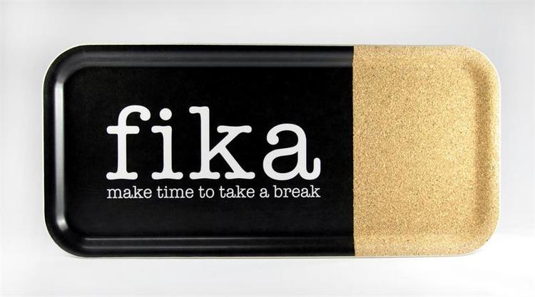 Bricka 32x15 cm kork, Make time Fika