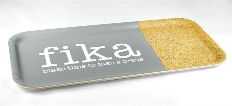 Tray 32x15 cm cork, Make time Fika, grey