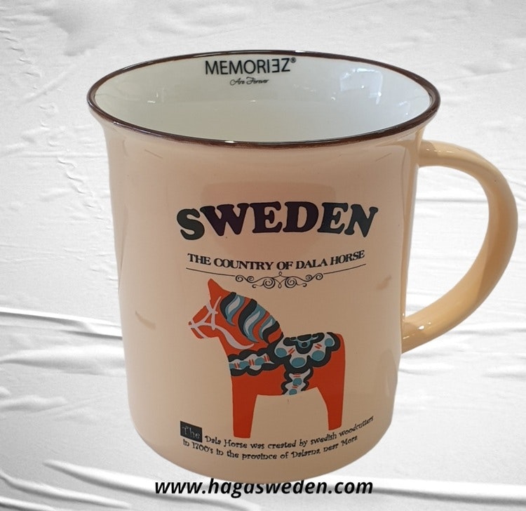 Mugg-Memoriz, Dala Horse Classic, groß, mit Geschichte, Lachs