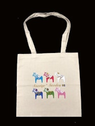 Tote bag, Coloring Dala horses with nature Cream-colored