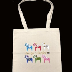 Tote bag, Coloring Dala horses with nature Cream-colored